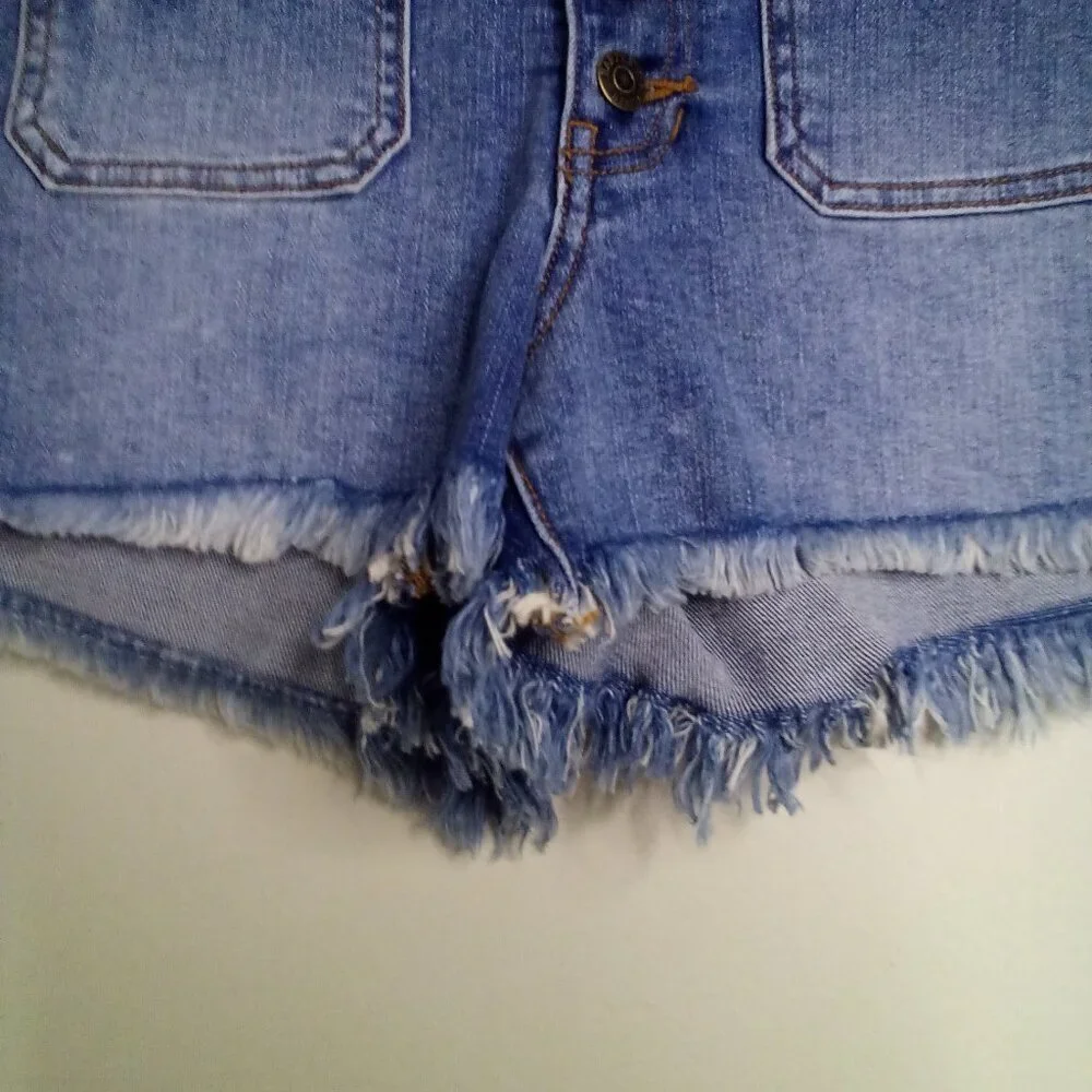 Harper Heritage Shorts Women 27 Button Fly Raw Hem Denim Blue